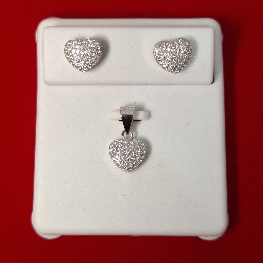 925 Sterling Silver Heart Earrings And Pendant Set